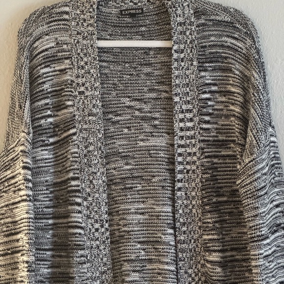 Express Black White Gray Knit Women's Sweater Long Cardigan sz L - Picture 3 of 9